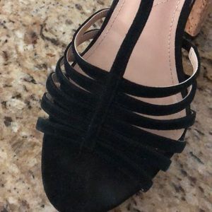 Black suede look leather upper platform sandals